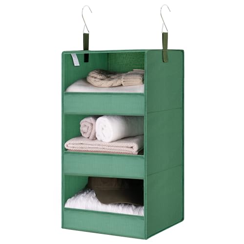 GRANNY SAYS 3-Shelf Closet Organizers and Storage, Foldable Hanging Closet Organizer, Hanging Closet Shelves with 2 Metal Hooks, Leak-Proof Closet Storage for Sweater, Clothes Organizer, Dark Green - color: 3-shelf Dark Green, size: 1-Pack