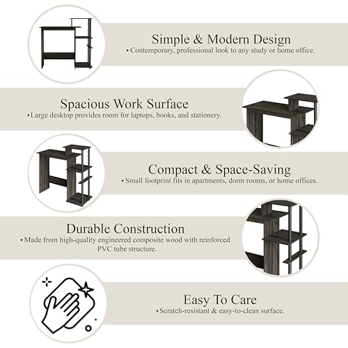 Elegance Writing Desk with Multi-Tier Open Shelves, Study Computer Desk for Home Office, Light Grey - color: Light Grey