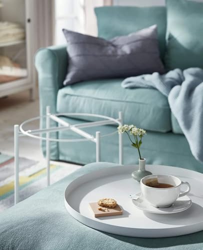 EKNITEY End Table,Folding Metal Side Table Waterproof Small Coffee Table Sofa Side Table with Removable Tray for Living Room Bedroom Balcony and Office - color: White, size: 1 tier