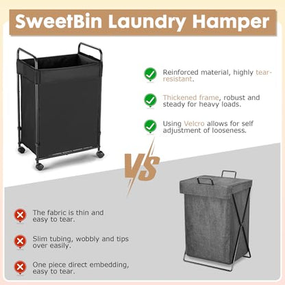 100L Laundry Hamper with Wheels, Rolling Laundry Sorter Cart with Metal Frame and Removable Liner, Dirty Clothes Hampers for Bedroom, Laundry Room, Bathroom - size: M