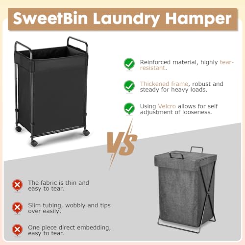 90L Laundry Hamper with Wheels, Rolling Laundry Sorter cart with Metal Frame and Removable Liner, Dirty Clothes Hampers for Bedroom, Laundry Room, Bathroom - size: S