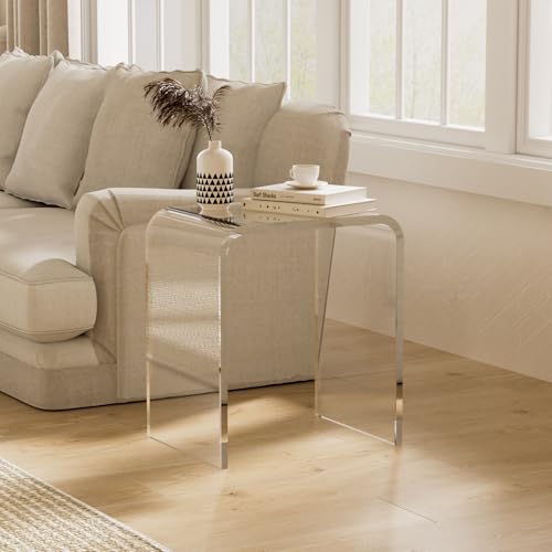 U-Shape Acrylic Side Table,16" L x 12" W x 18" H x 3/5" Thick Clear End Table,Transparent Nightstand and Stool with Waterfall Edges,Modern Lucite Side Table for Living Room - size: 16" D x 12" W x 18" H U-Shape
