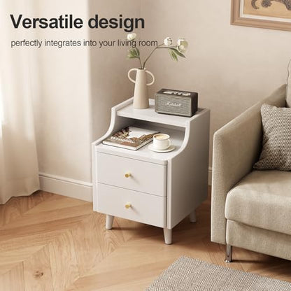 Narrow Nightstand with 2 Drawers,White Nightstand,Bedside Table,Solid Wood Modern Bedside Table for Bedroom,Study,Toilet - color: White, size: 15.75"D x 15.75"W x 22.32"H(2 Drawers)
