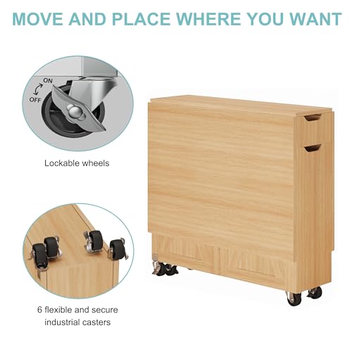 3imothrix Folding Dining Table, Dinner Table with Drawer and Storage and Shelves, Space Saving Dining Table with 6 Wheels, Kitchen Table for Small Spaces (Oak) - color: Oak