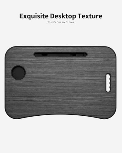 Foldable Lap Desk, Laptop Bed Desk, Portable Lap Table, Laptop Bed Table with Cup Holder & Tablet Slot & Lifting Handle for Working Writing Drawing & Eating - Black Wood - color: Black Wood