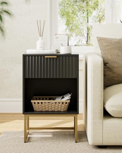 Masupu Fluted Nightstand,Modern Night Stand Wood Bedside Table with Storage Drawer Side End Table for Bedroom,Office,Black - color: Flutted-black