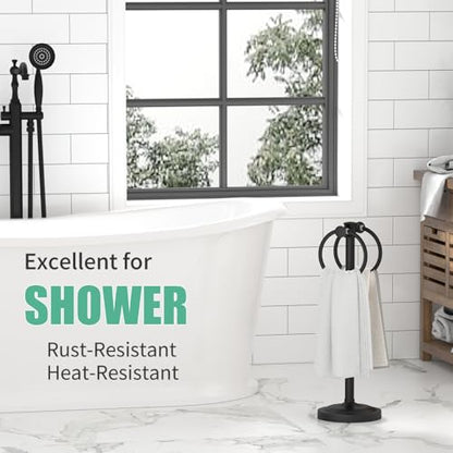 Hoimpro 17" Matte Black Stainless Steel Standing Towel Rack Double Towel Ring Hand Towel Stand Holder, Bathroom Accessories Set Hardware Towel Bar Hanger for Bathroom Vanity and Kitchen Countertops - color: Matte Black