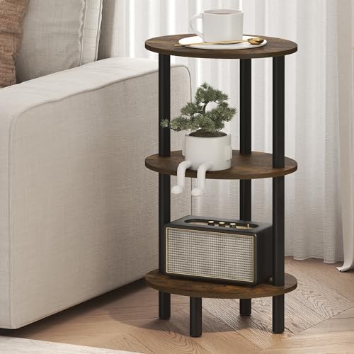 Furinno Turn-N-Tube Side Table, 3-Tier Oval End Table, Night Stand, Bedside Table, for Living Room, Bedroom, Amber Pine/Black - color: Amber Pine, size: 1-Pack, Plastic Frame, 3-Tier, 27.6 Inches Tall