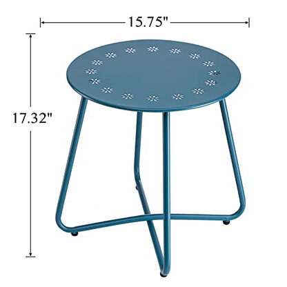 danpinera Outdoor Side Tables with Flower Cut Outs, Weather Resistant Steel Patio Side Table, Small Round Outdoor End Table Metal Side Table for Patio Yard Balcony Garden Navy Blue - color: Navy Blue