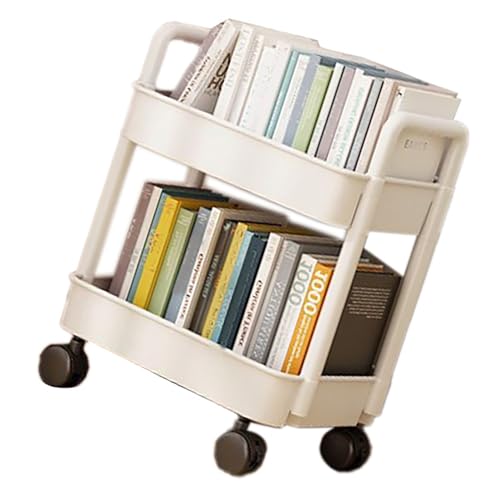 2 Tier Plastic Rolling Cart, Multi Function Cart with Lockable Casters with Hook, Stable and for Kitchen, Bathroom, Office, Living Room
