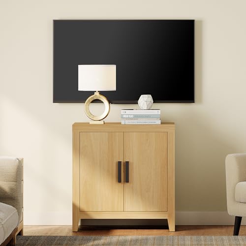 WAMPAT Farmhouse Wood TV Stand with Storage Cabinet for TVs up to 50 Inch, 31.5" Entertainment Center, Media Console Table for Living Room, Dining Room & Entryway, Oak - color: Oak