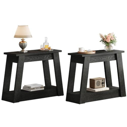 Tribesigns Wood End Table, Small Side Table with 2 Storage Shelves, Rustic Accent Narrow Nightstand for Living Room, Bedroom (2, Black) - color: Black