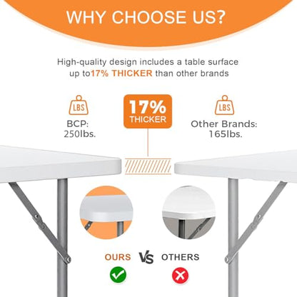 Lakhow Folding Table 4 Foot Portable Heavy Duty Plastic Fold-in-Half Utility Table with Carrying Handle,Indoor Outdoor Small Adjustable Height Folding,Camping and Party,White - color: 48 Inches White
