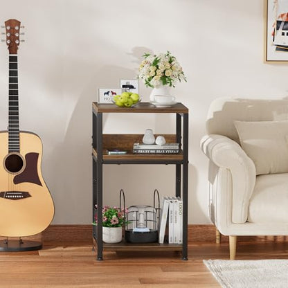 Simple Trending Record Player Stand, 3 Tier End Table Hold Up to 100 Albums, Turntable Stand for Vinyl, Record Shelf for Living Room Bedroom, Rustic Brown - size: Base Model