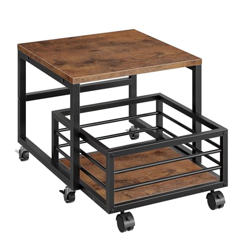 HOOBRO End Table, Mini Fridge Stand with Storage, Mini Fridge Table with Wheels and Adjustable Feet, Sturdy Metal Frame, for Living Room, Bedroom, Office, Rustic Brown and Black BF155TL01 - color: Rustic Brown