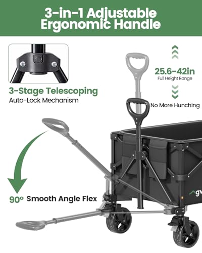 GVDV CW35 Wagons Carts Foldable, 42-Inch Extended Handle Collapsible Utility Wagon, 330LBS Heavy-Duty Shopping Cart for Groceries, Sports, Camping, Garden