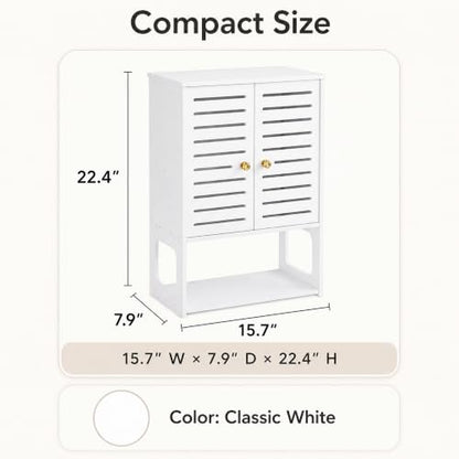 4-Tier Wall Bathroom Storage Cabinet, 15.7" Wx22.4 H | White, 7.9" Deep, with Open Shelf, Space-Saving, Rack, Holder, for Kitchen, Entryway, Laundry, Easy to Assemble - size: 7.9" D x 15.7" W x 22.4" H