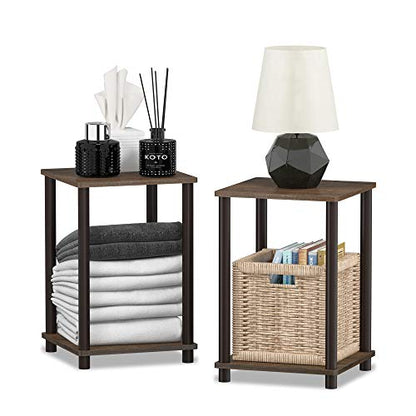 Furinno Turn-N-Tube Side Table Set of 2, 2-Tier Stackable Modern End Table with Open Shelf, Toolless Night Stand, Bedside Table, for Living Room, Bedroom, Black Walnut - color: Black Walnut/Brown, size: 2-Pack, 2-Tier, style: 2-Pack