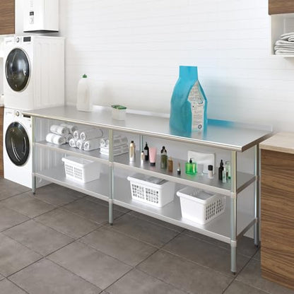 AmGood Stainless Steel Work Table with 1.5" Backsplash and 2 Shelves | Metal Kitchen Food Prep Table | NSF (96" Long x 24" Deep) - size: 96" Long x 24" Deep