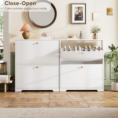 Nicetree Shoe Cabinet with 2 Flip Drawers, Narrow Shoe Organizer Cabinet, Freestanding Shoe Rack Cabinet, Modern Shoe Storage Cabinet for Entryway, Hallway, Foyer, White - color: White, style: 2-Drawers