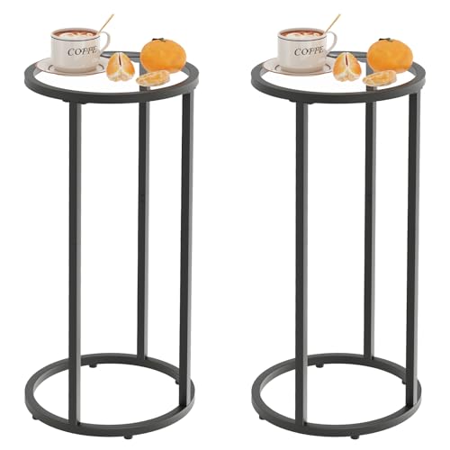 Easy Paws Round Side Table,Glass C Shaped Table,Couch End Table, Tempered Glass Snack Table with Metal Frame, Sofa Couch Bedside Table,TV Tray Table for Small Space(Black,2pcs) - color: Black