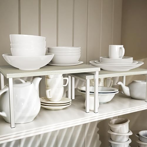 Simple Houseware Expandable Stackable Cabinet and Counter Shelf Organizer with Wooden Surface, 7.6'' D x 11.75'' W x 6.1'' H, Maple - color: Maple