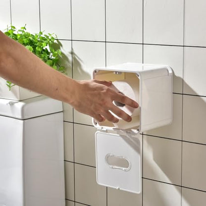 simpletome Toilet Paper Holder Wall Mount with Shelf Waterproof Adhesive or Drilling Install (White, ABS Plastic) - color: White, size: ABS Plastic