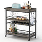 Bar Cart, Home Bar Serving Cart on Wheels, Mobile 3 Tier Liquor Beverage Carts with Wine Rack and Glass Holder (Grey Oak) - color: Grey Oak, size: 14.17"D x 37.01"W x 35.23"H