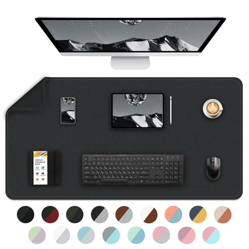 Bleswin Multifunctional Large Desk Mat, Double Sided Computer Desk pad, Extended Mouse Mat, Office Desk Protector with Waterproof PU Leather, 35.4''×16.9'', Office Home Writing Pad (Black+Black) - color: Black, size: 35.4'' × 16.9''