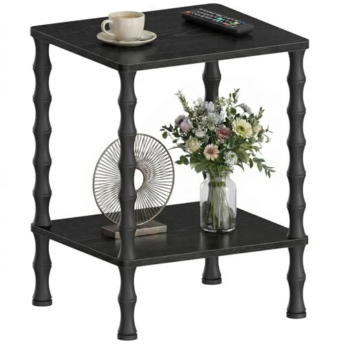 Vintage Small End Table, 21.9 Inch Wood Couch Side Table, Corner Table with Storage Shelf, 2-Tier Nightstand, for Small Space, Bedroom, Living Room and Couch (Black) - color: Black
