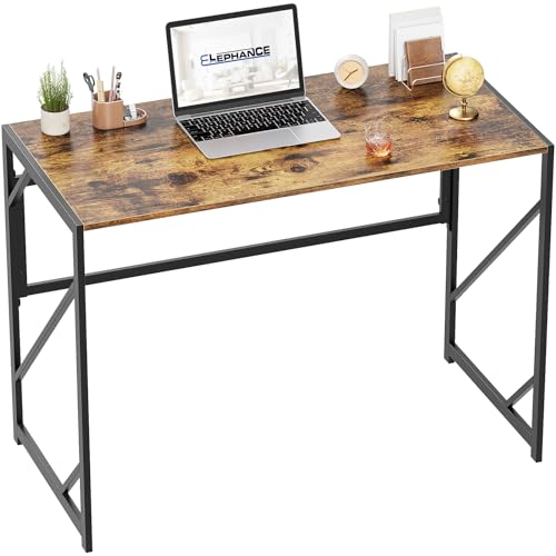 Elephance Folding Desk Writing Computer Desk for Home Office, No-Assembly Study Office Desk Foldable Table for Small Spaces - color: Rustic Brown, size: 31.5 Inch