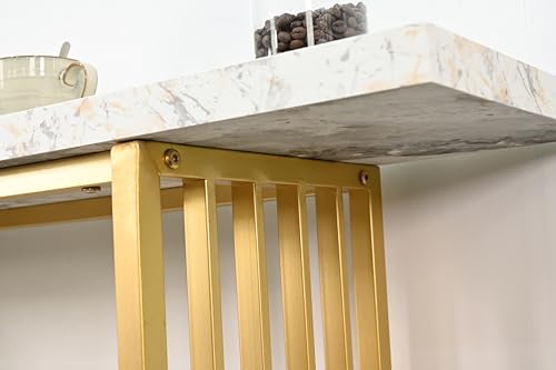 ZeHuoGe Modern Luxury Gold Metal Frame Console Table, Chic Entryway Table with Storage Shelf for Living Room Decor