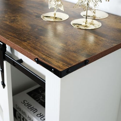 White Farmhouse Entryway Table, Rustic Hallway Table with Storage Shelf, Sofa Table with Sliding Barn Doors for Hallway, Entryway, Living Room, Foyer - color: White