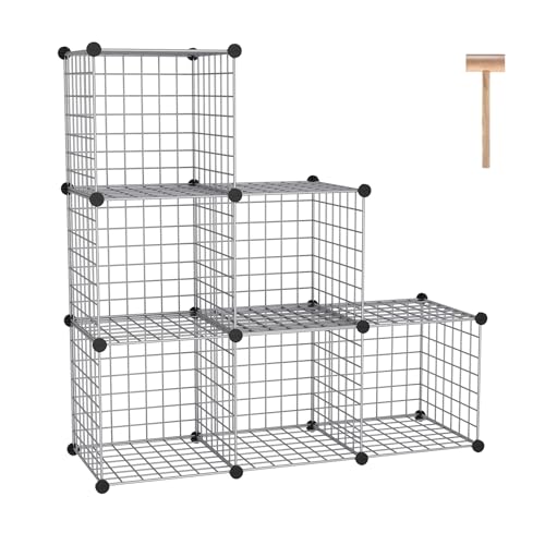 C&AHOME Wire Cube Storage, 6 - Cube Organizer Metal C Grids, Silver Gray | Modular Shelves Units, Closet Organizer, Storage Bins Shelving, Ideal for Home, Office, Living Room - color: Silver Gray, size: 6 Cube