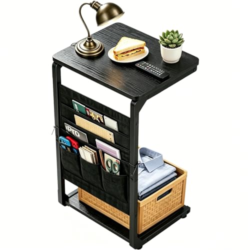 Black TV Tray, Small Sofa Side Table Trays TV Tables for Eating Couch Stand | Couch Table that Slide Under Laptop C Shaped End Snack Food Breakfast Drink Over Dinner Recliner Chair Living Room ET-P-BKW1 - color: Black
