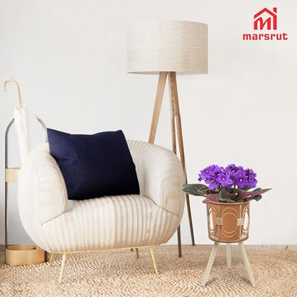 Rattan Plant Stand, Wicker Plants Baskets Indoor, Small, Cute Handmade Woven Wooden Planter with Legs, Boho Style Hollow Flowers Display Rack Straw Standing Floor Stool Shelf for Pot Holder Outdoor Decorations