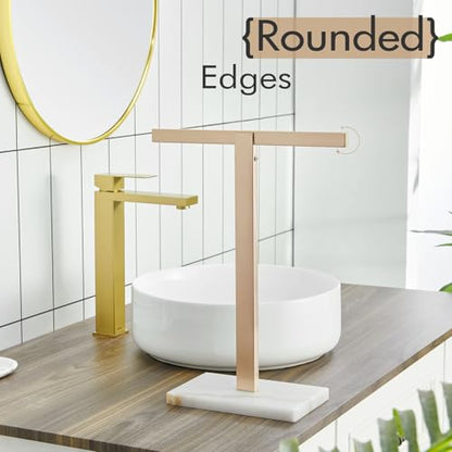 KOKOSIRI Hand Towel Holder Stand Towel Rack with Marble Base for Bathroom Kitchen Vanity Countertop, Champagne Bronze Stainless Steel 15.7'' Height THS0002-SM-CPG - color: Champagne Bronze, size: 1-Bar