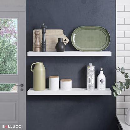 Ballucci Floating Shelves, 36" Wood Wall Shelf Set of 2, with Invisible Brackets for Bathroom, Living Room, Bedroom, Kitchen, Nursery, 6" Deep, White - color: White, size: 35.4 inches