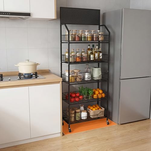 5 Tier Supermaket Snack Rack Display Stand, Retail Display Shelves with Hooks & Wheels, Metal Snack Shelf for Store Home Kitchen, Black Chip Rack Display Stand (5 Tier（60cm）) - size: 5 Tier（23.6inch）