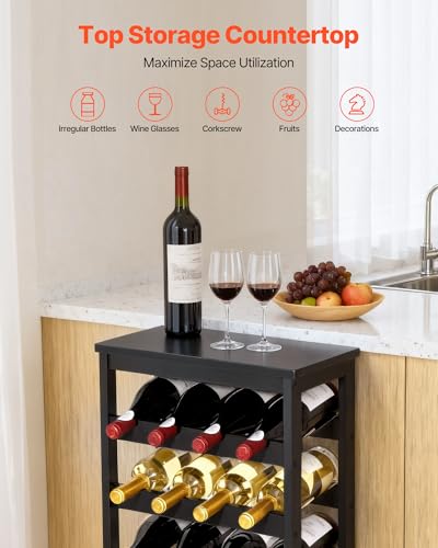 VEVOR 24 Bottle Detachable Wine Rack, 6-Tier Wine Bottle Holder,Solid Bamboo Wood Freestanding Floor Display Wine Storage Shelves with Table Top, for Kitchen,Cellar,Bar,Dining Room,Living Room(Black) - size: 24 Bottle