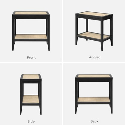 SICOTAS Rattan Nightstand Bedside Table - Farmhouse Boho Narrow Accent End Table with 2 Open Shelves for Bedroom, Living Room, Small Spaces - Black Oak - color: Black Oak, size: 1 Piece