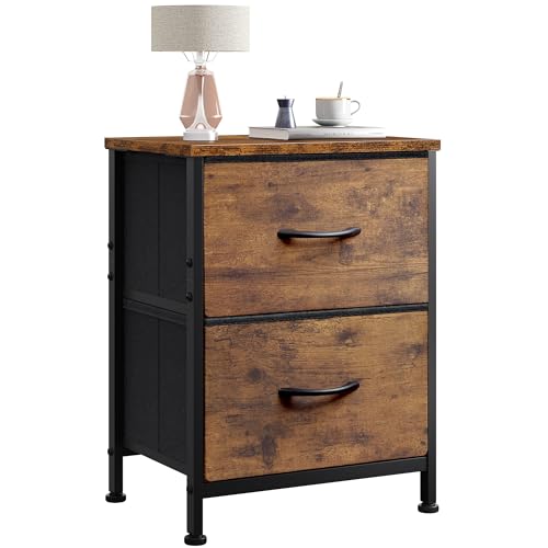 WLIVE Night Stand, Small Dresser with 2 Drawers & Wooden Top, Nightstand with Fabric Bins, Bedside Table End Table for Bedroom, Closet, Entryway, College Dorm, Rustic Brown - color: A-rustic Brown, size: 11.8"D x 15.7"W x 20.9"H