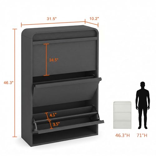 Garvee Shoe Cabinet with 3 Flip Drawers, Modern Narrow Shoe Storage Cabinet Organizer with Adjustable Shelf, 46" Tall Hidden Freestanding Shoe Rack Cabinet for Entryway, Hallway, Rustic Black - color: Rustic Black