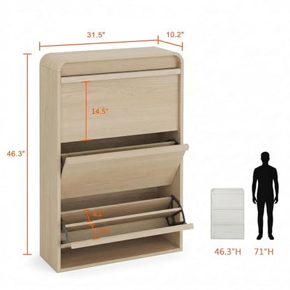Garvee Shoe Cabinet with 3 Flip Drawers, Modern Narrow Shoe Storage Cabinet Organizer with Adjustable Shelf, 46" Tall Hidden Freestanding Shoe Rack Cabinet for Entryway, Hallway, Natural Oak - color: Natural Oak