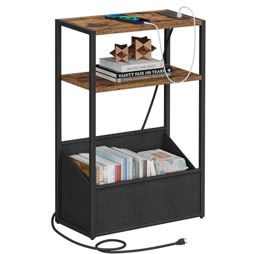 TUTOTAK Keep Phones Charged & Books Organized with Slim 3-Tier Side Table with Charging Station for Living Room Bedroom TB01BB095 - color: Brown