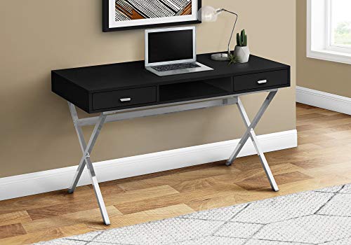 Monarch Specialties Computer Desk - Writing Desk with Drawers and Open Shelf - Metal Sturdy Legs - 48" L (Black/Chrome Legs)