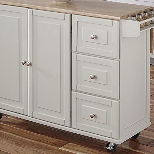 Homestyles Dolly Madison Off-White Mobile Kitchen Island Cart with Wood Drop Leaf Breakfast Bar - color: Soft White
