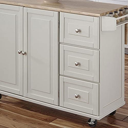 Homestyles Dolly Madison Off-White Mobile Kitchen Island Cart with Wood Drop Leaf Breakfast Bar - color: Soft White