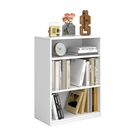 3-Tier Bookcase, 71 Inches, Wooden Open Display Floor Bookshelf with Adjustable Shelves (White) - color: White, size: 3-Tier Bookcase