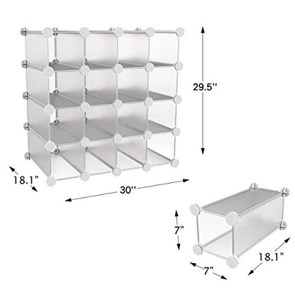 Cube Organizer 16 Cube Shelves with Interlocking, Customizable, Stackable Modular Cubby Shelving for Organization and Storage by Lavish Home (White)